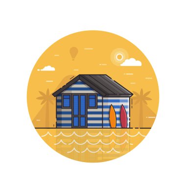 Sahilde sörf yapmak Sahilde Kulübe Sahili Simgesi Çizgi Sanatı
