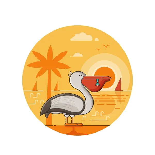 Summer Pelican Seaside Icon in Line Art — 스톡 벡터