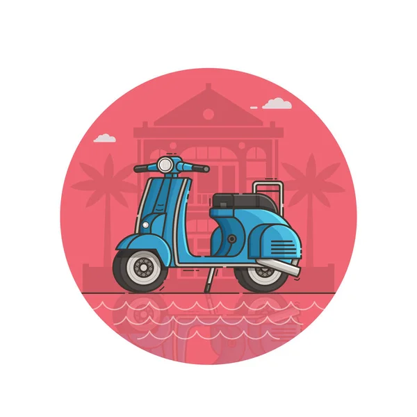 Blue Scooter Seaside Icon in Line Art — стоковий вектор