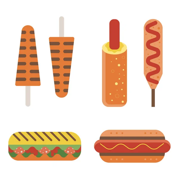 Hot Dogs and Fast Food Sandwiches Icons — 图库矢量图片