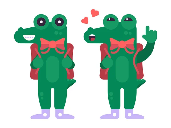 Funny Green Crocodile Character in Flat Design — Stock vektor