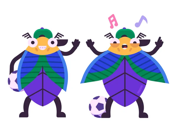 Beetle Boy Football Player Character in Flat — Image vectorielle