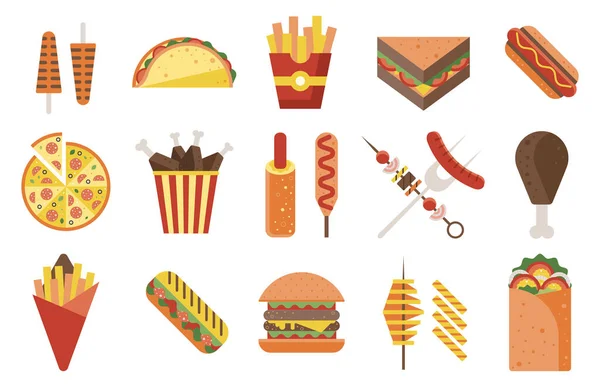 Set de iconos de comida rápida y comida chatarra — Vector de stock