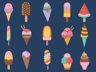 Düz Tasarımda Yaz Dondurma Simgeleri