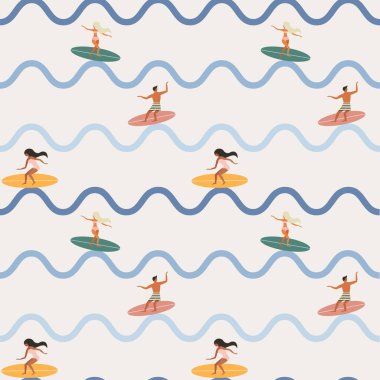 Dalgalarda Sörf Yapan Klasik İnsanlar Kusursuz Düzen