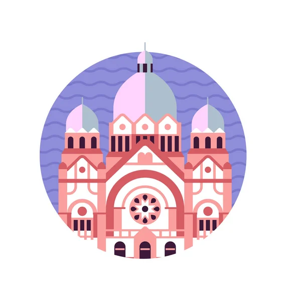 Edificio Sinagoga Novi Triste Icono en Piso — Vector de stock