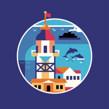 İstanbul Bakire Kulesi Düz İkonda Seyahat Simgesi