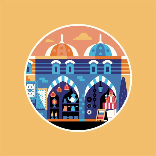 Estambul Egipto Bazar Icono de viajes en círculo — Vector de stock