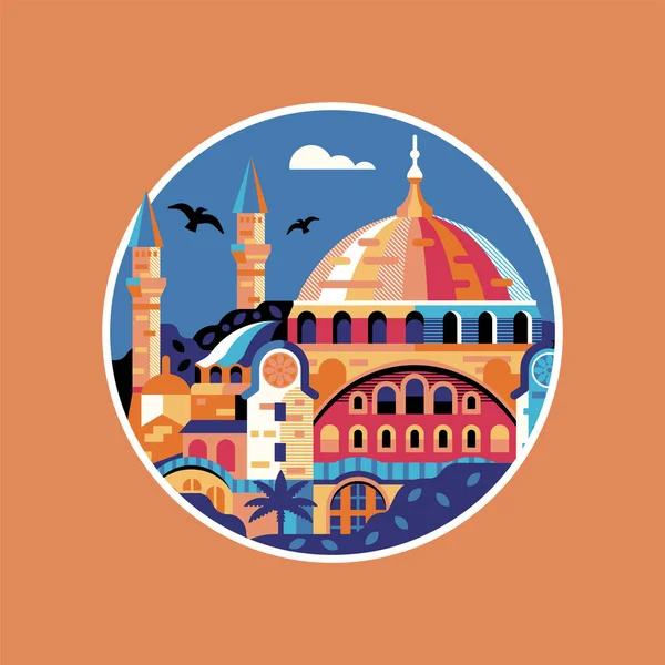 Istanbul Hagia Sophia Circle Icon in Flat — Stock Vector