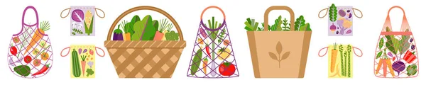 Légumes dans des sacs écologiques zéro déchet — Image vectorielle