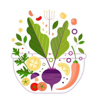 Organik yemek için vejetaryen salata kasesi tarifi.