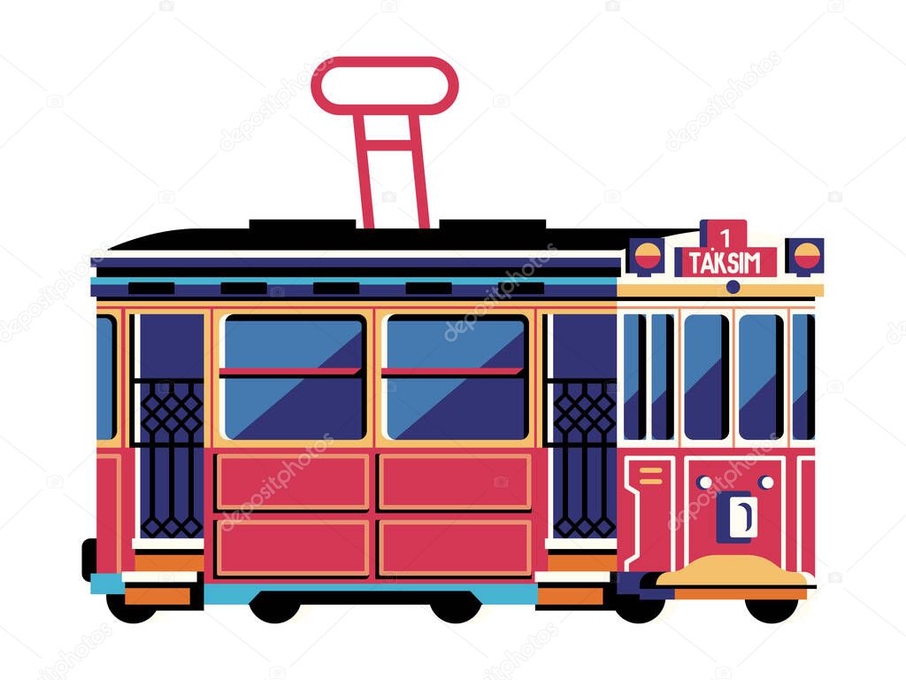 Vintage Istanbul Red Tram Icon in Flat