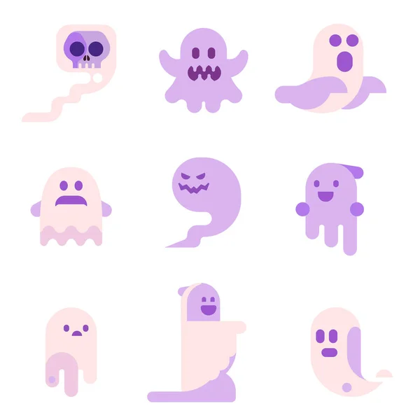 Funny Ghost Icons in Flat Design — Stok Vektör