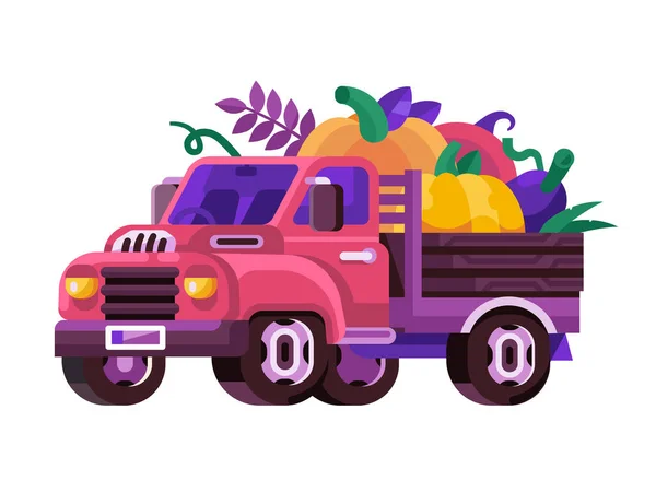 Autunno raccolto contadino camion con zucche — Vettoriale Stock