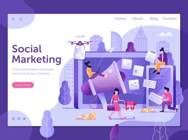 Social Media Digital Marketing Flat Web Banner —  Vetores de Stock