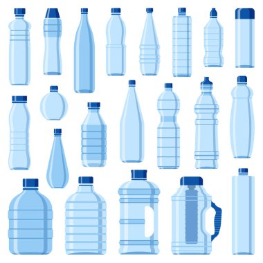 Plastik Su Şişeleri Düz Simgeler Ayarlandı
