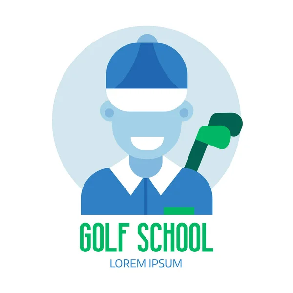 Emblema de la escuela de golf con icono de golfista — Vector de stock