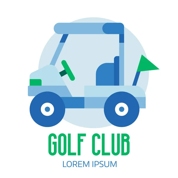 Logotipo del club de golf con carro de golf plano — Vector de stock