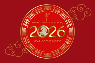 Illustration of greeting card for Chinese New Year 2026
