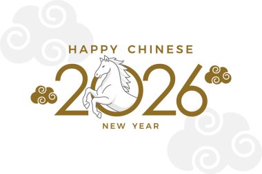 Chinese New Year 2026 greeting card design, the year of the Horse with a white background
