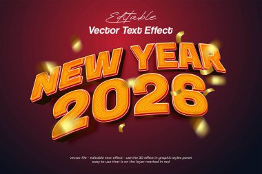 Stil uçuş vektörü ile 2026 3d metin efekti