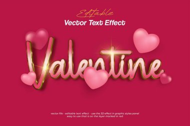 Valentine metin efekti düzenlenebilir vektör resmi