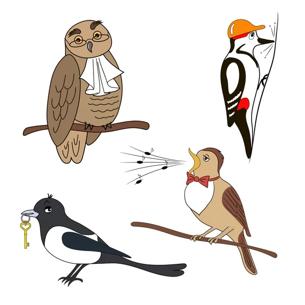 Juego de aves de dibujos animados . — Vector de stock