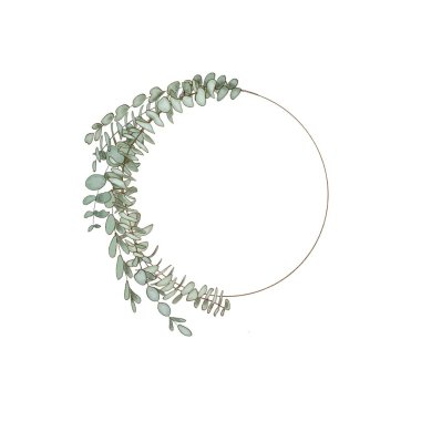 Okaliptüs çelengi. Kartlar için şifalı otlar, düğün davetiyeleri, posterler, tarihi veya selamlama tasarımını kaydet.