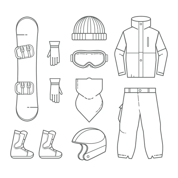 Одежда и аксессуары для сноуборда — стоковый вектор