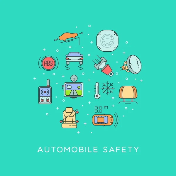 Conjunto de equipos de seguridad para automóviles — Vector de stock