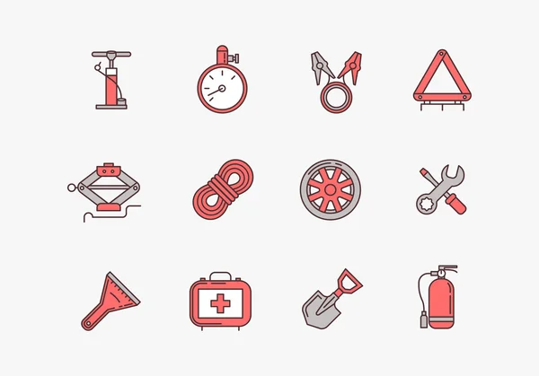 Artículos del kit de emergencia carretera — Vector de stock