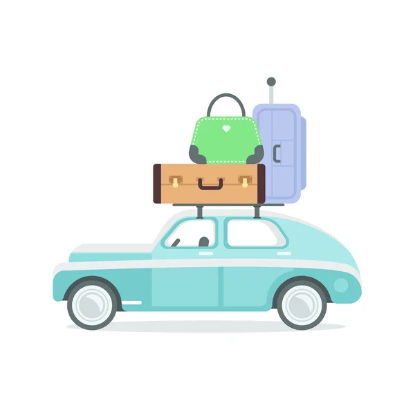 Isolated retro car with suitcases — Stock Vector