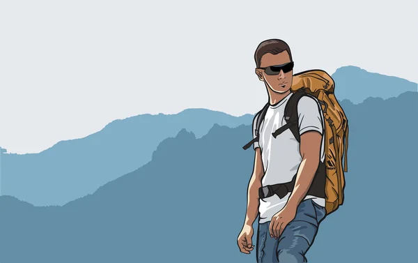 Turistler dağlarda dağ uzun yürüyüşe çıkan kimse