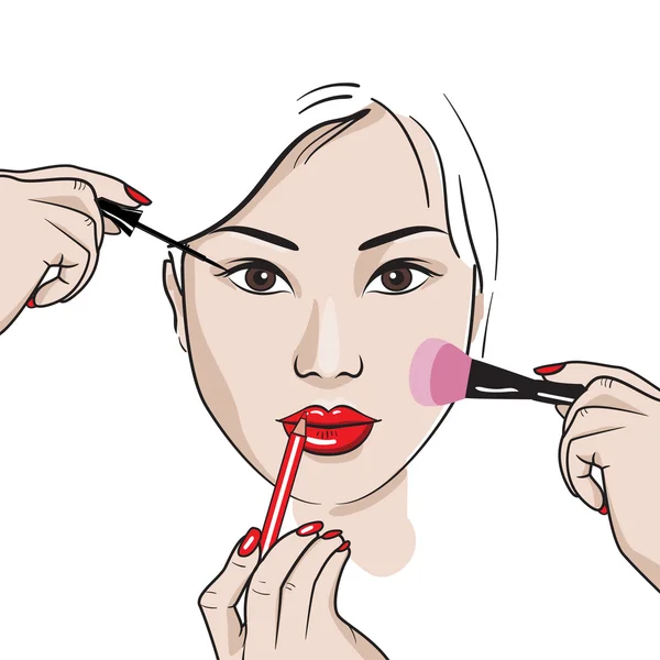 Maquillaje para tipo asiático de la cara . — Vector de stock