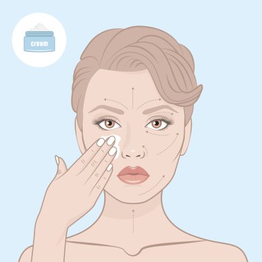 Güzellik kadını yüz ve krem kavanoz.