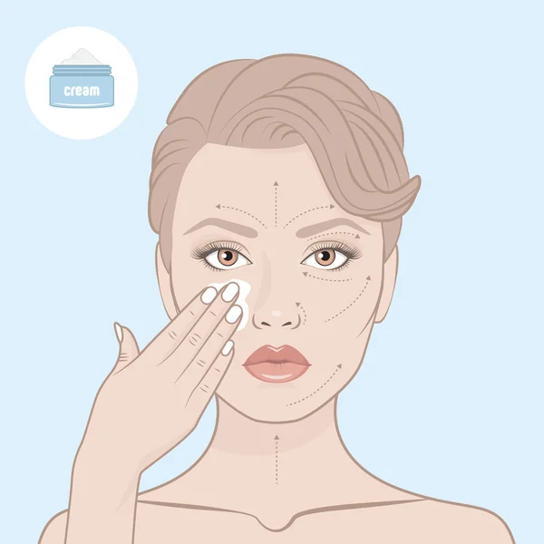 Mujer belleza cara y crema tarro . — Vector de stock