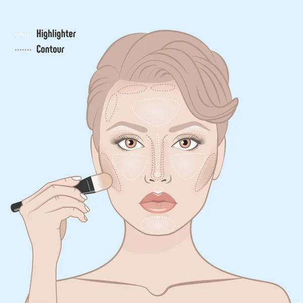 How to contour woman face. — Stock Vector