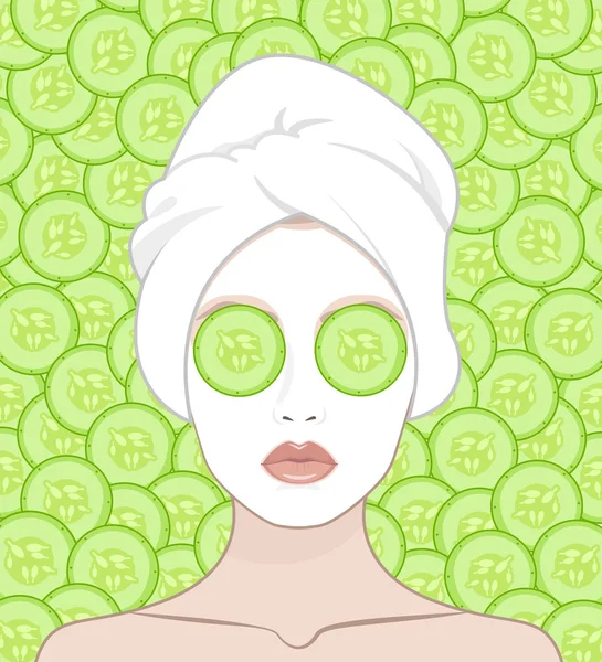 Uma mulher coloca uma máscara facial . —  Vetores de Stock