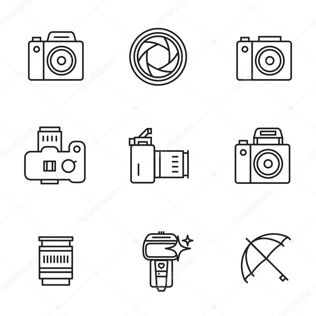 Elements for photographer logos. Modern line art style. Black and white.