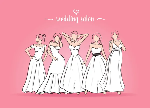 Ilustración vectorial de cinco novias . — Vector de stock