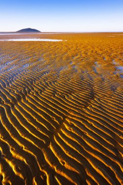 Kum sonsuz bir sahilde dalgaların