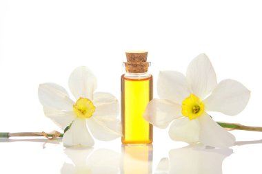 Güzel bir cam kavanozda, masanın üzerindeki çiçeklerin özü.