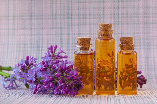 Essence Flowers Table Beautiful Glass Jar Stock Image