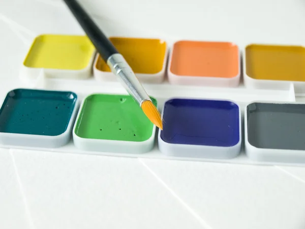 Sulu Boya parlak renkler fırça yakın çekim beyaz arka plan ile