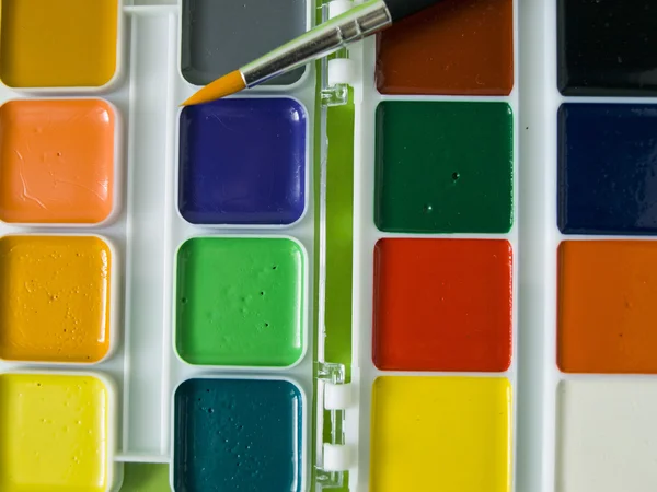 Bir fırça ile sulu boya parlak renkler yeşil arka plan kapatın