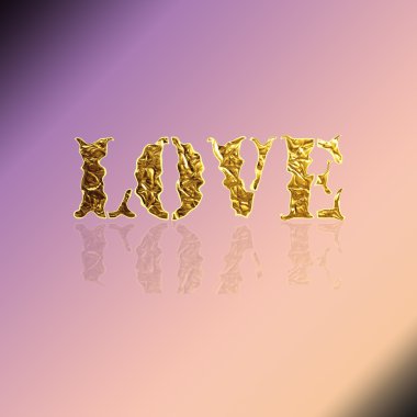 Aşk sözcüğü grafik, imitasyon altın rengi günbatımı arka plan ile yapılan.