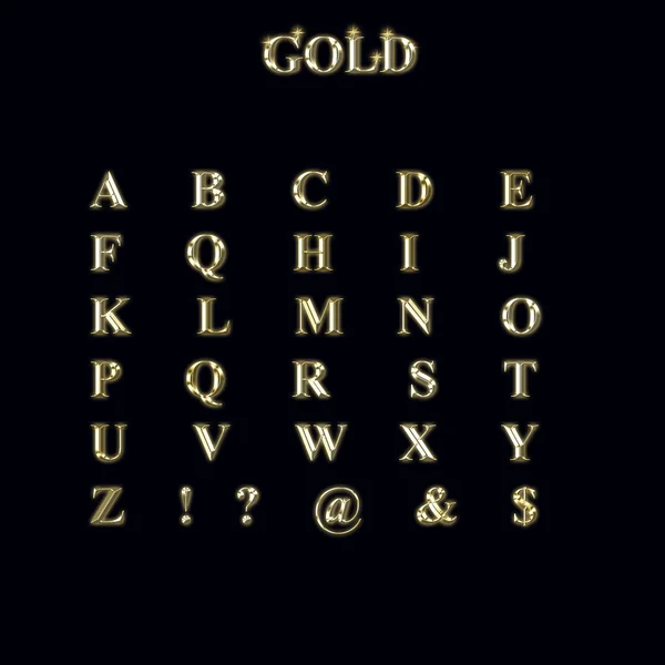 ABC alfabeto Palabra gráfica, letras hechas con imitación oro negro fondo . — Foto de Stock