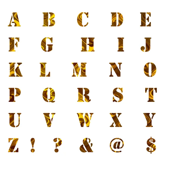 ABC alfabeto Parola grafica, lettere fatte con imitazione colore oro sfondo bianco . — Foto Stock