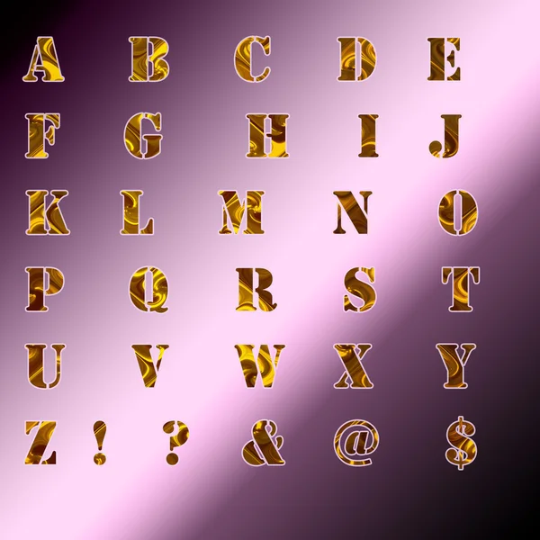 ABC alphabet Graphic word, letters made with imitation gold color sunset background. — Stock Photo, Image