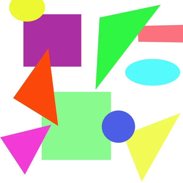  geometrik şekiller renkli üçgenler, daireler, kareler beyaz bir arka plan üzerinde